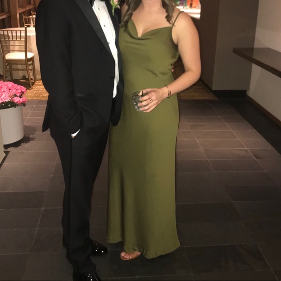 olive green silk slip dress